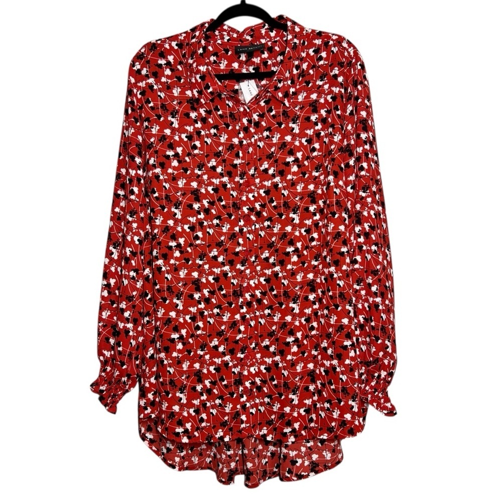 Lane Bryant Blouse Womens Size 22/24 Red Floral Button Up Top Long Sleeve NWT